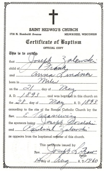 Joseph Zalewski Baptism